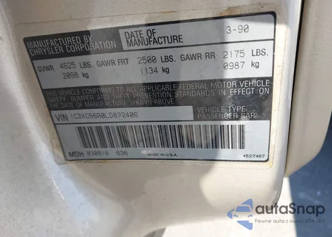 1990 Chrysler New Yorker C-Body Landau z USA, uszkodzony, nr VIN 1C3XC66R0LD832406